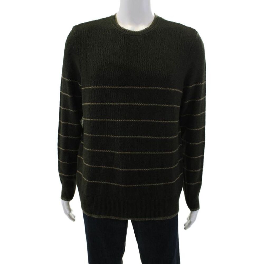 Paige Men's Long Sleeves Round Neck Pullover Green Striped Sweater Size L